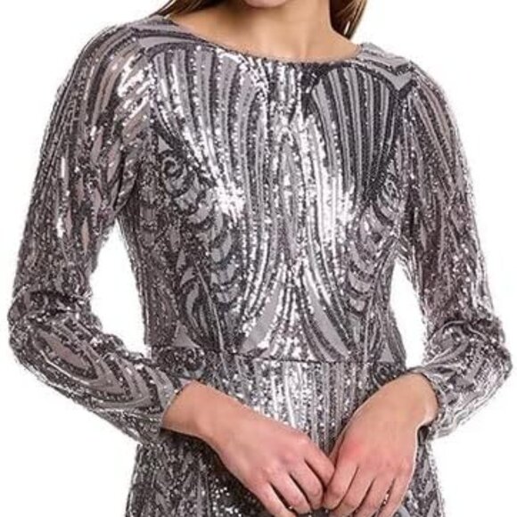 ADRIANNA PAPELL Long Sleeve Stretch Sequin Mermaid Gown Sz 2,4,6 - Picture 3 of 3